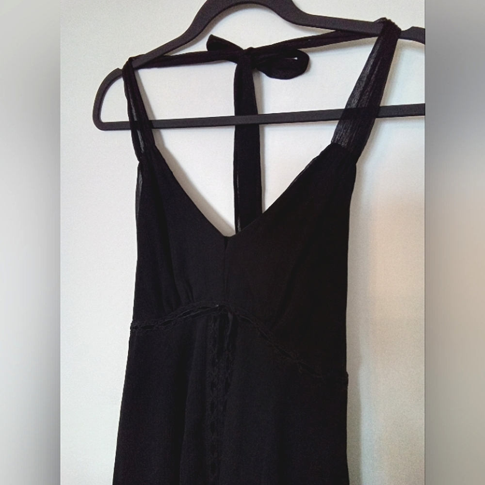 Motherhood Maternity Women's Black Crepe Georgette Halter Empire Aline Dress